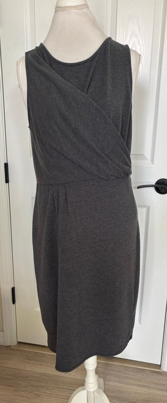 Garnet Hill Large Gray Cotton Faux Wrap Dress